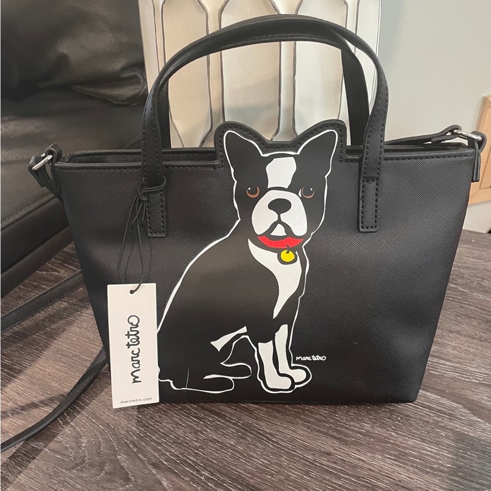 Marc Tetro French Bulldog Crossbody / Shoulder Bag Handbag Black & White